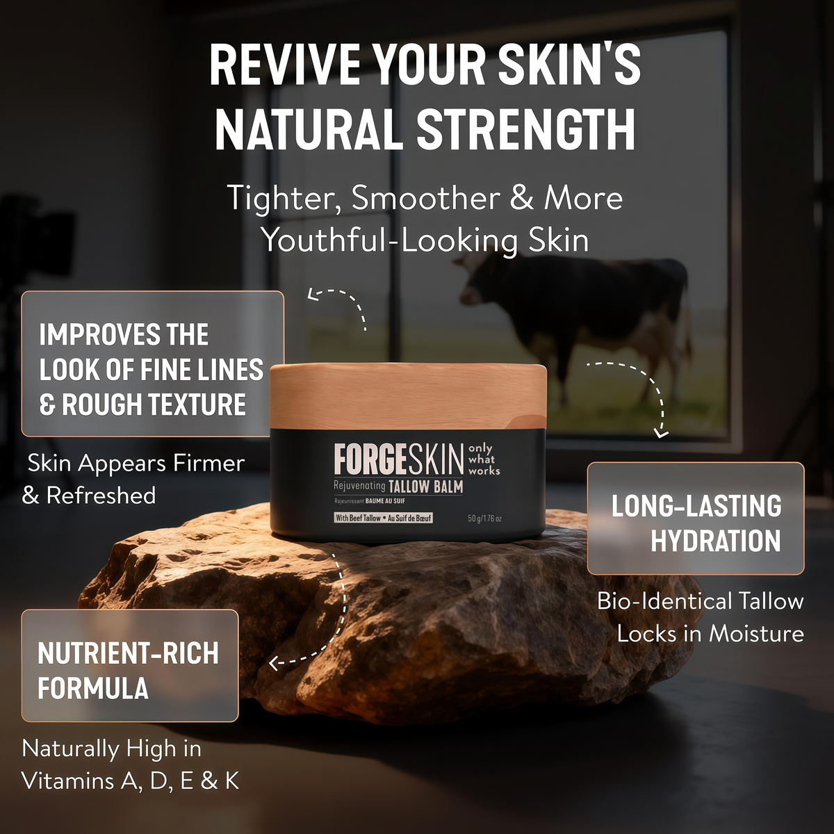 Forge Skin Beef Tallow Balm Skin Moisturizer for Men, Anti Aging Wrinkle Defense - Face & Body Skincare Hydration Cream, 100% Grass-Fed Lotion, Paraben-Free, Helps Minimize Look of Fine Lines, 1.7 oz