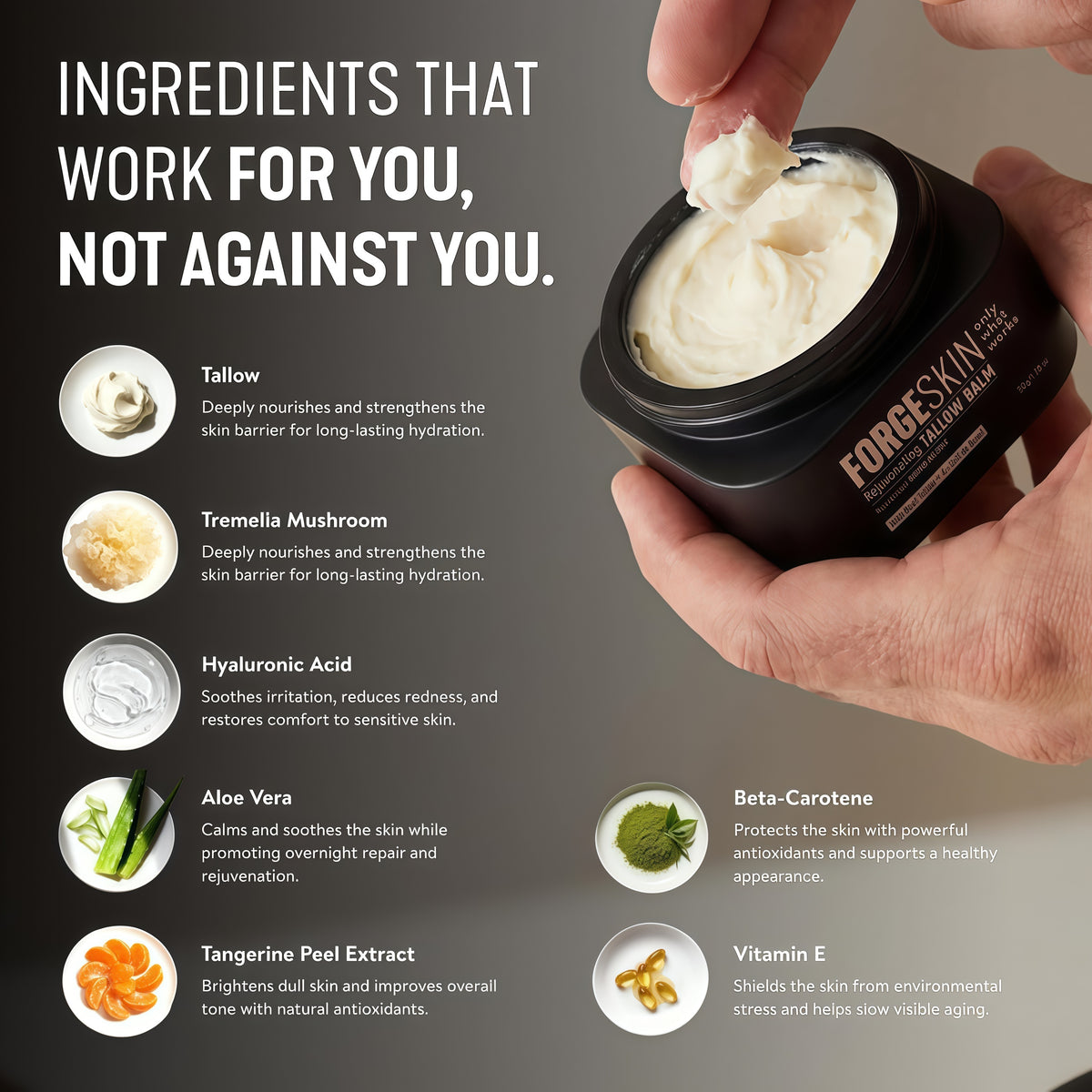 Forge Skin Beef Tallow Balm Skin Moisturizer for Men, Anti Aging Wrinkle Defense - Face & Body Skincare Hydration Cream, 100% Grass-Fed Lotion, Paraben-Free, Helps Minimize Look of Fine Lines, 1.7 oz